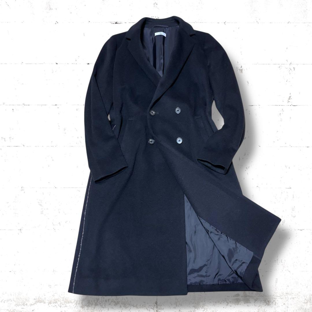 美品　カシミヤ 100% blanc vert ダブルブレスト　ロングコート　L