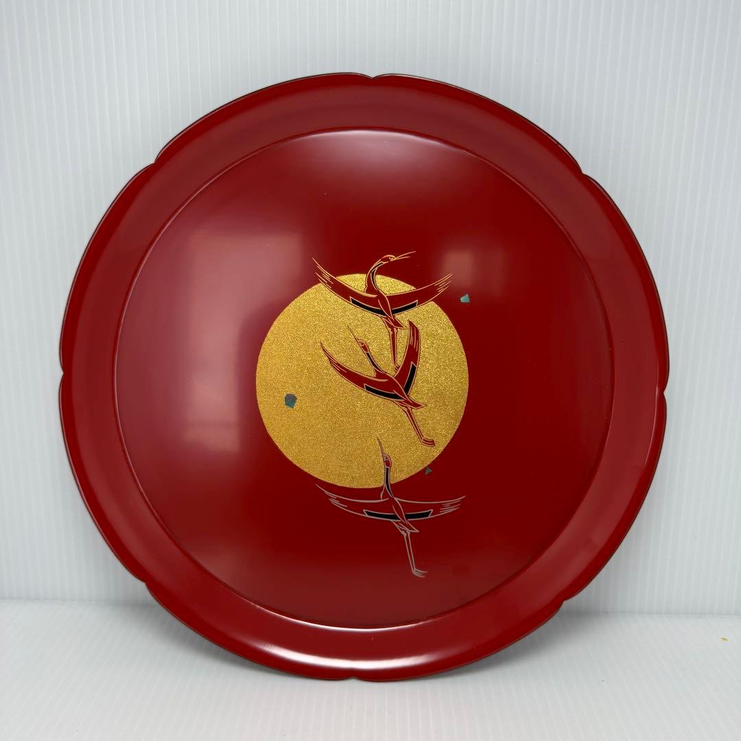 新品 高級 輪島塗 屋敷勝彦 螺鈿 青貝 鶴 お盆 和食器 平皿 漆 漆器