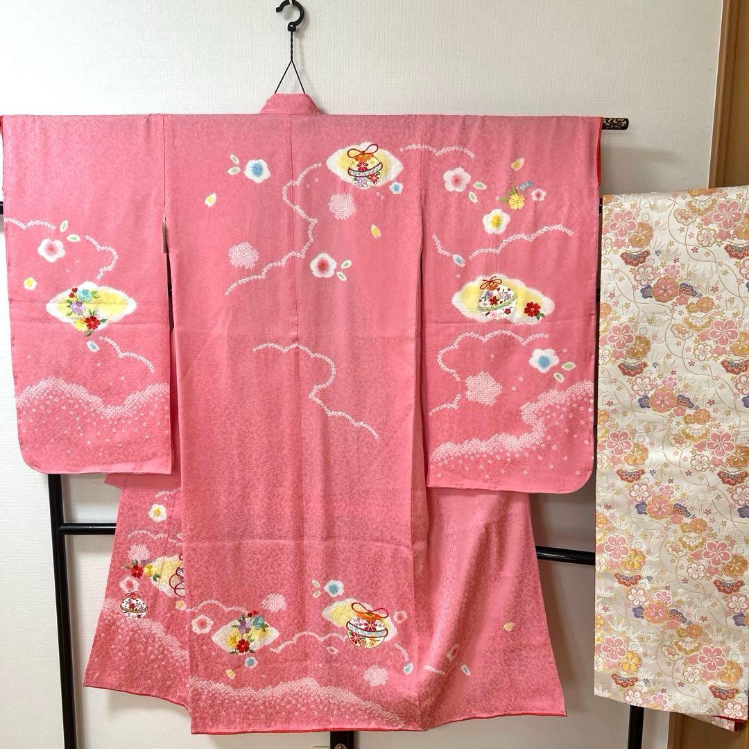 ひとみん　　No.108 七五三　7歳　　正絹着物フルセット　　絞り　新品