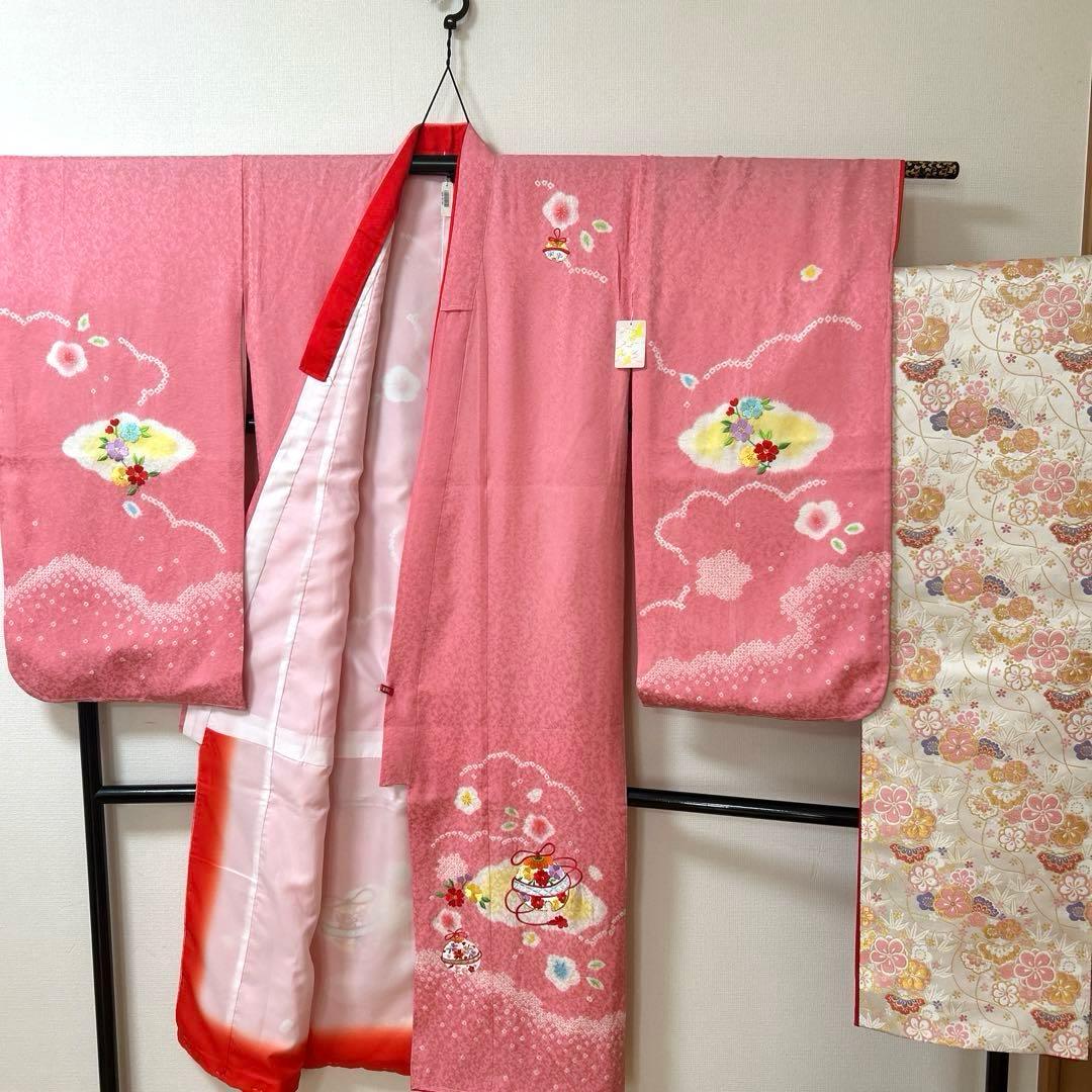 ひとみん　　No.108 七五三　7歳　　正絹着物フルセット　　絞り　新品