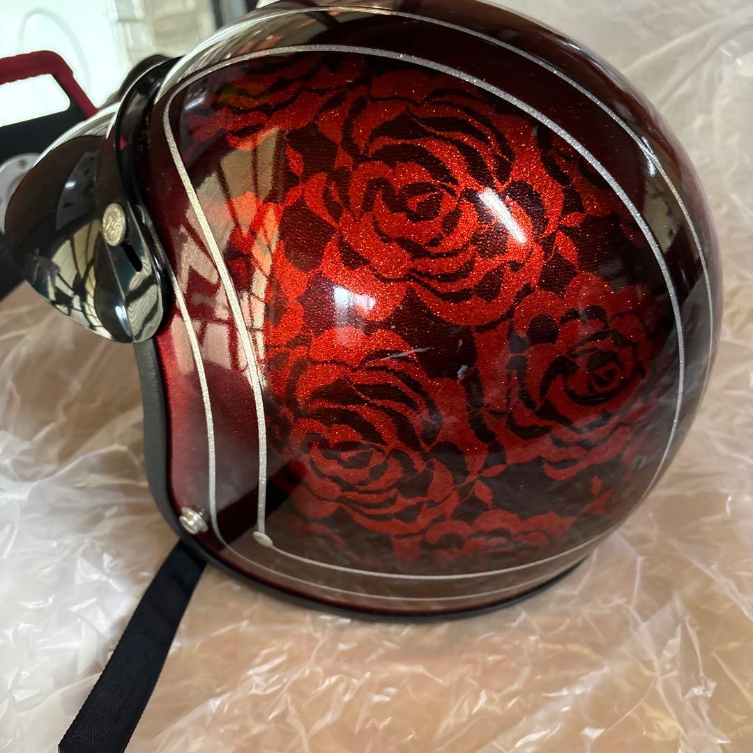 SHM バラ模様 ジェットヘルメット 赤　観賞用