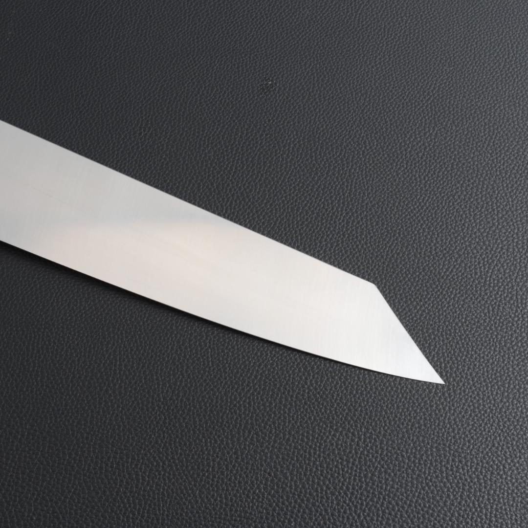 10464 切付型牛刀 尺寸 両刃 鏡面仕上げ 刺身包丁 黒檀黒水牛角八角柄