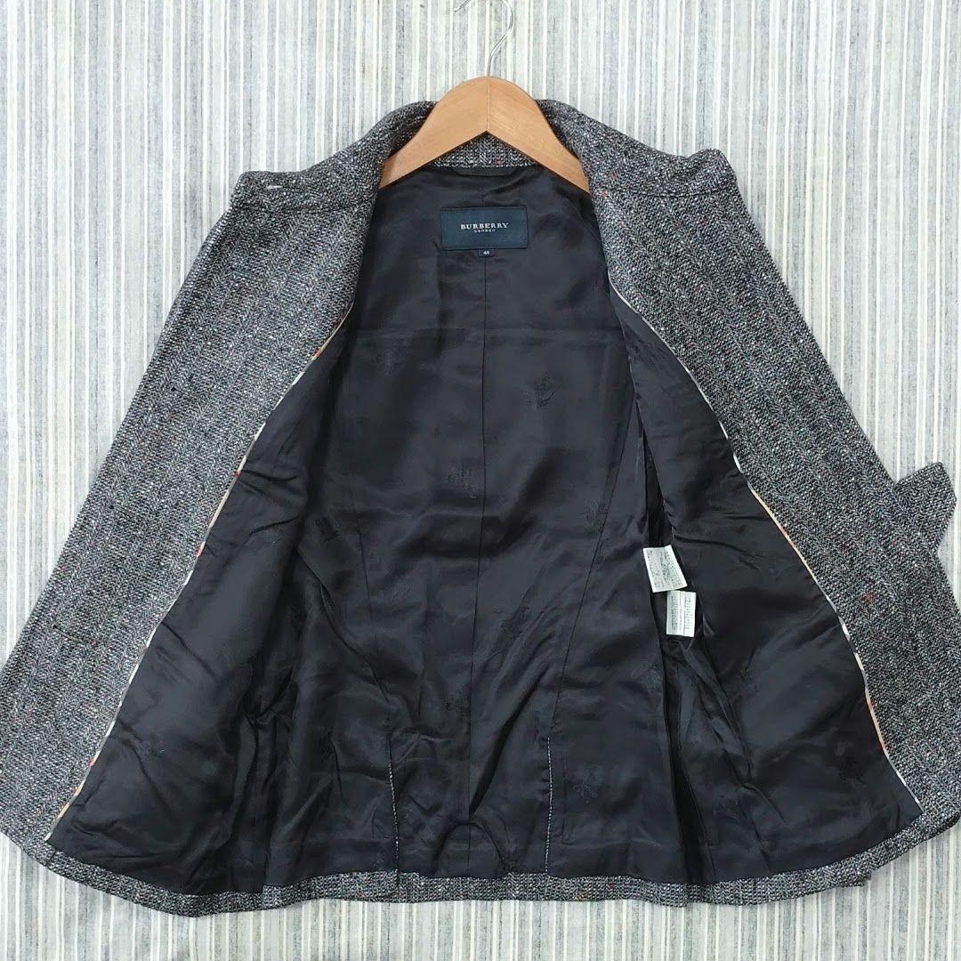 ★極美品★バーバリー＊ツイードジャケット＊絹混＊ベルト付き＊40