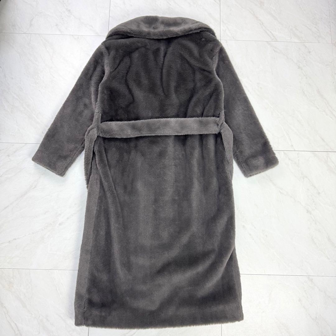 極美品 HERNO エコファー ガウン ロングコート グレー モノグラム 40