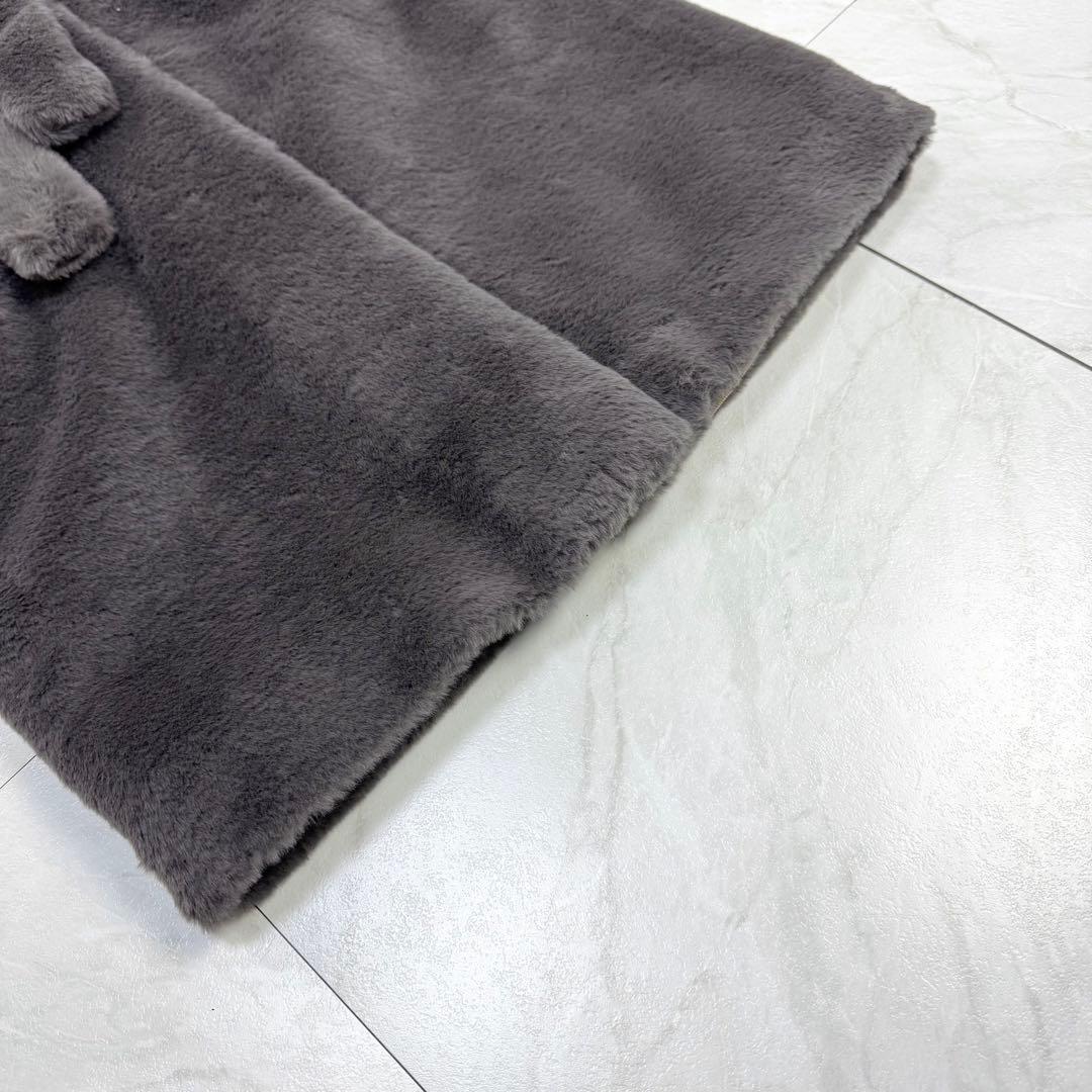 極美品 HERNO エコファー ガウン ロングコート グレー モノグラム 40