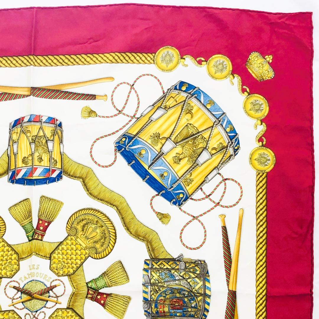 HERMES エルメス カレ90 タンブールの太鼓 スカーフ レッド系 タグなし