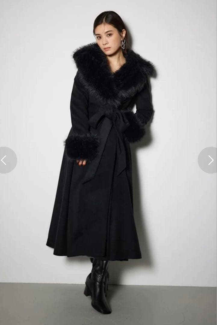 rienda ウールMIXクラッシィドレスコート （BLK）