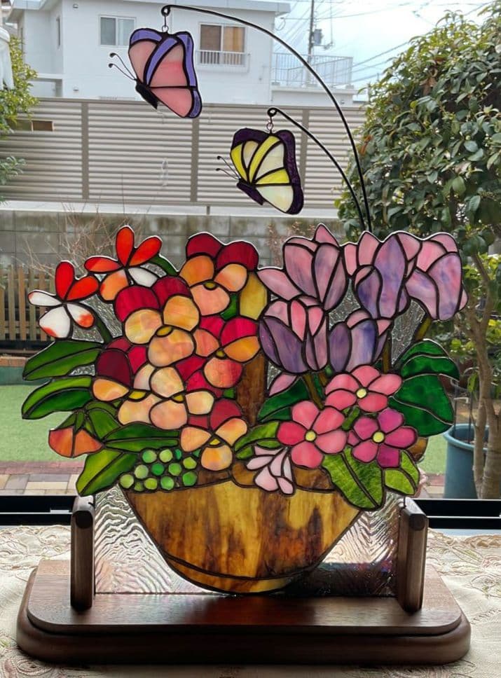 ステンドグラスパネル　寄せ植え