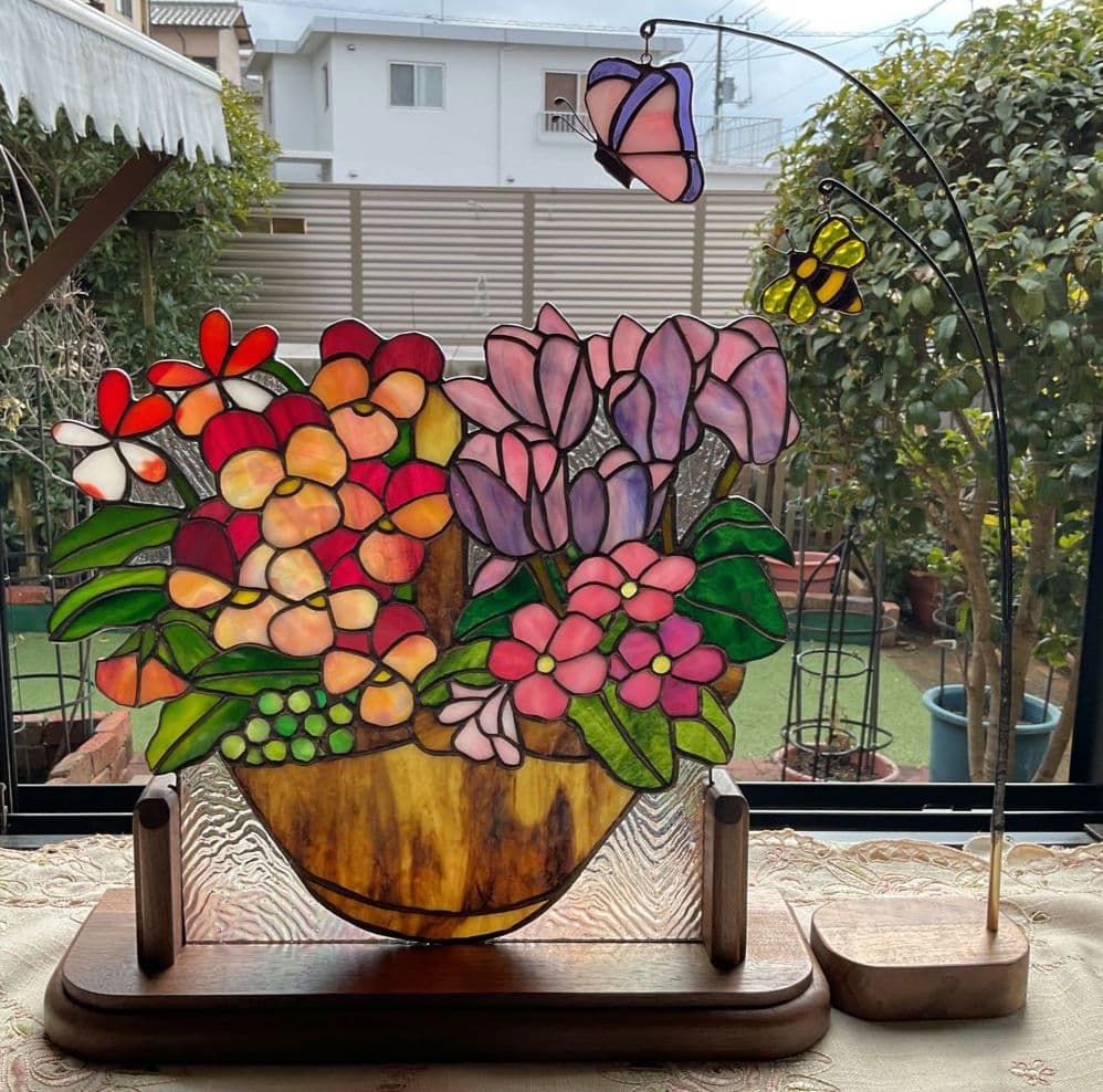 ステンドグラスパネル　寄せ植え