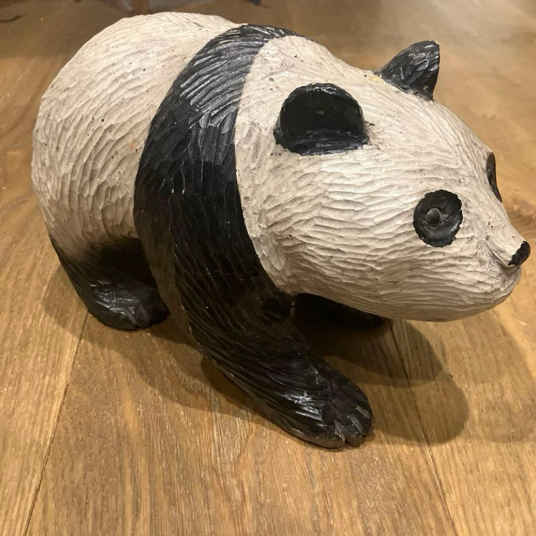 ヴィンテージ　パンダ　木彫り　人形