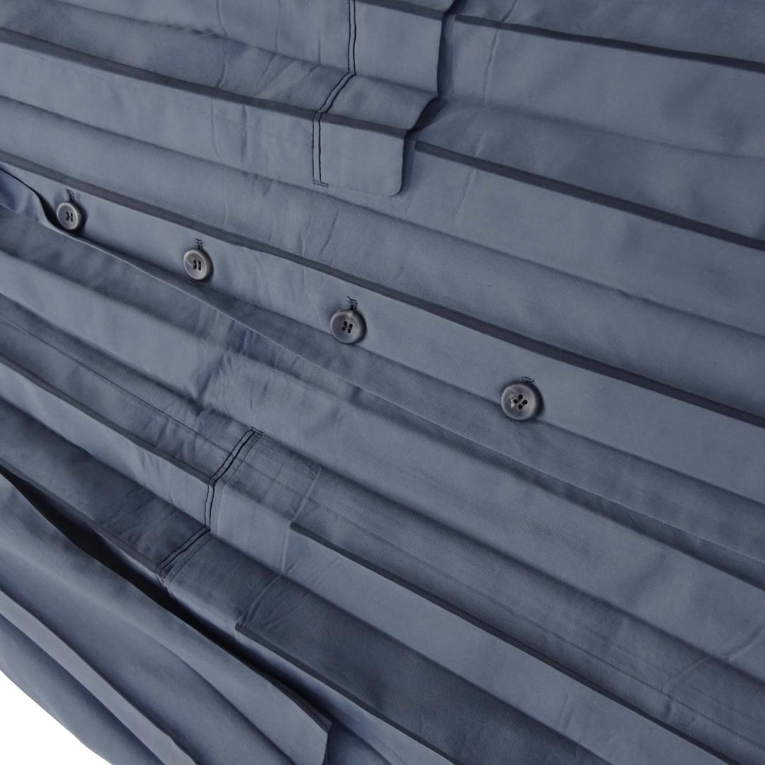 銀タグ　イッセイミヤケ　プリーツストライプロングジャケットコート グレーM