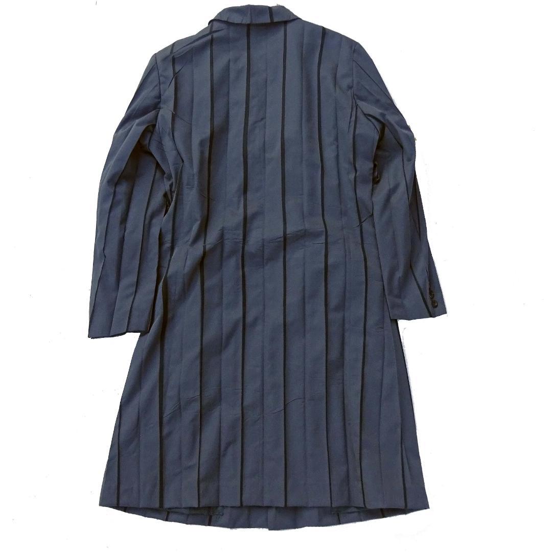 銀タグ　イッセイミヤケ　プリーツストライプロングジャケットコート グレーM