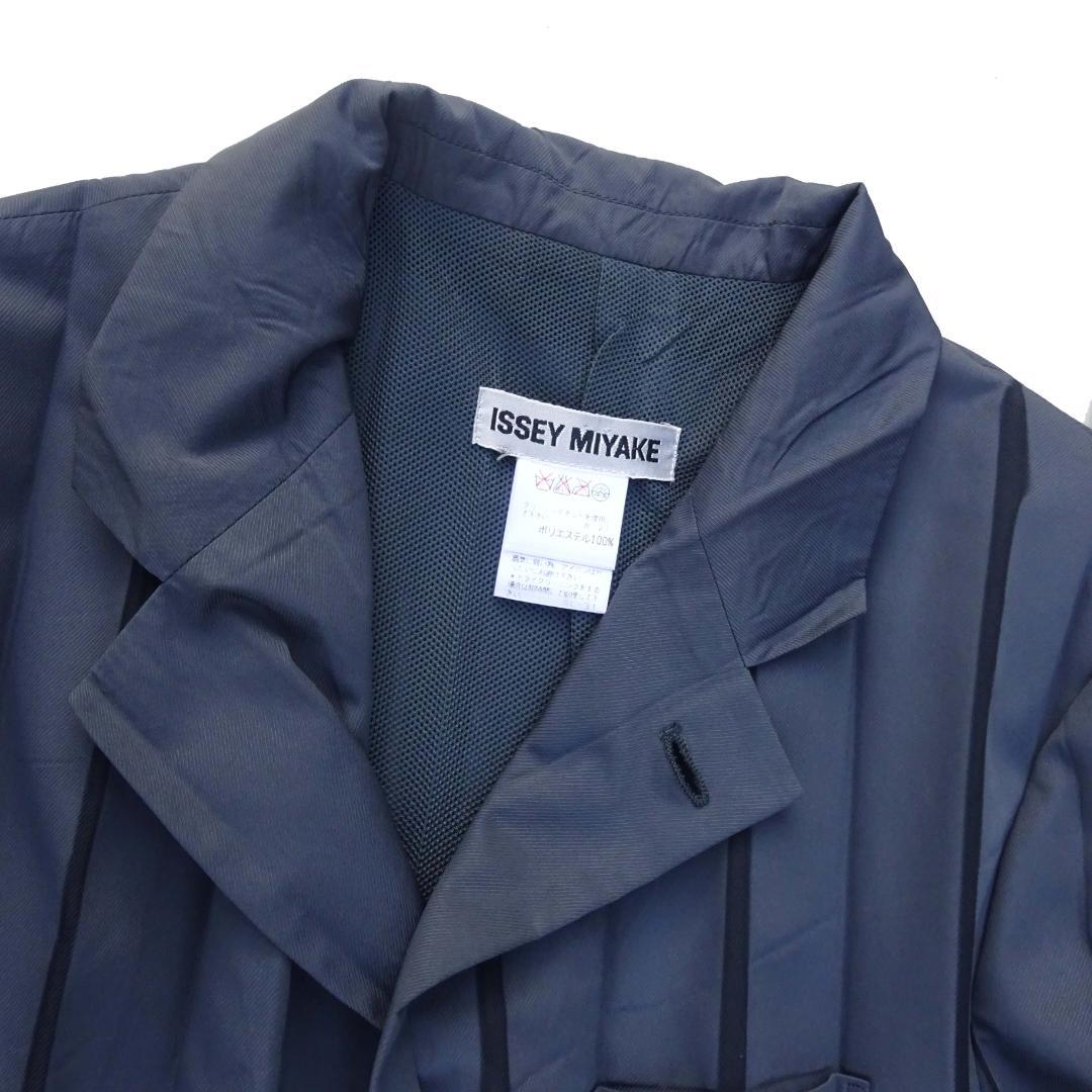 銀タグ　イッセイミヤケ　プリーツストライプロングジャケットコート グレーM