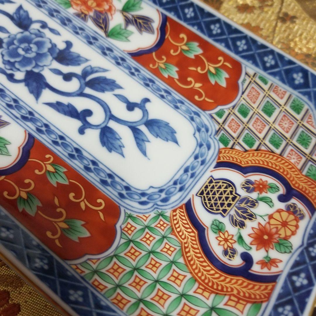 【未使用】　◆ 有田焼 ◆　明宝窯 　染付間取花文　金彩古伊万里 八角長皿揃