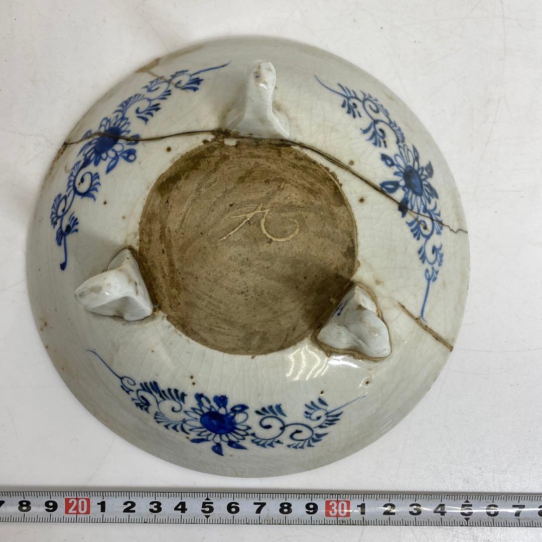 播陽東山 染付三足皿 幅約17.6cm 東R8-0209③