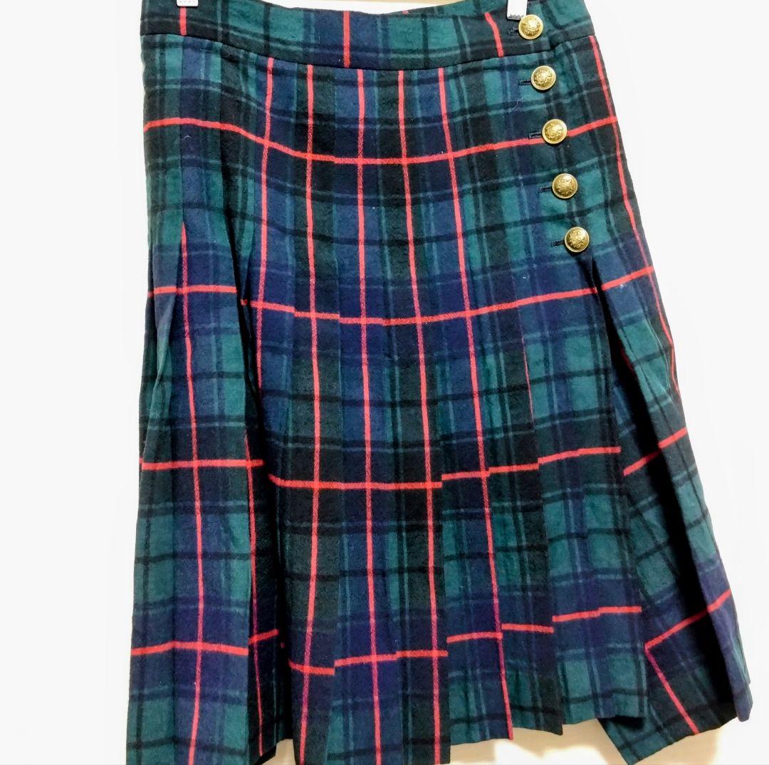 AD2011 トリココムデギャルソン タータンチェックプリーツスカート 金ボタン