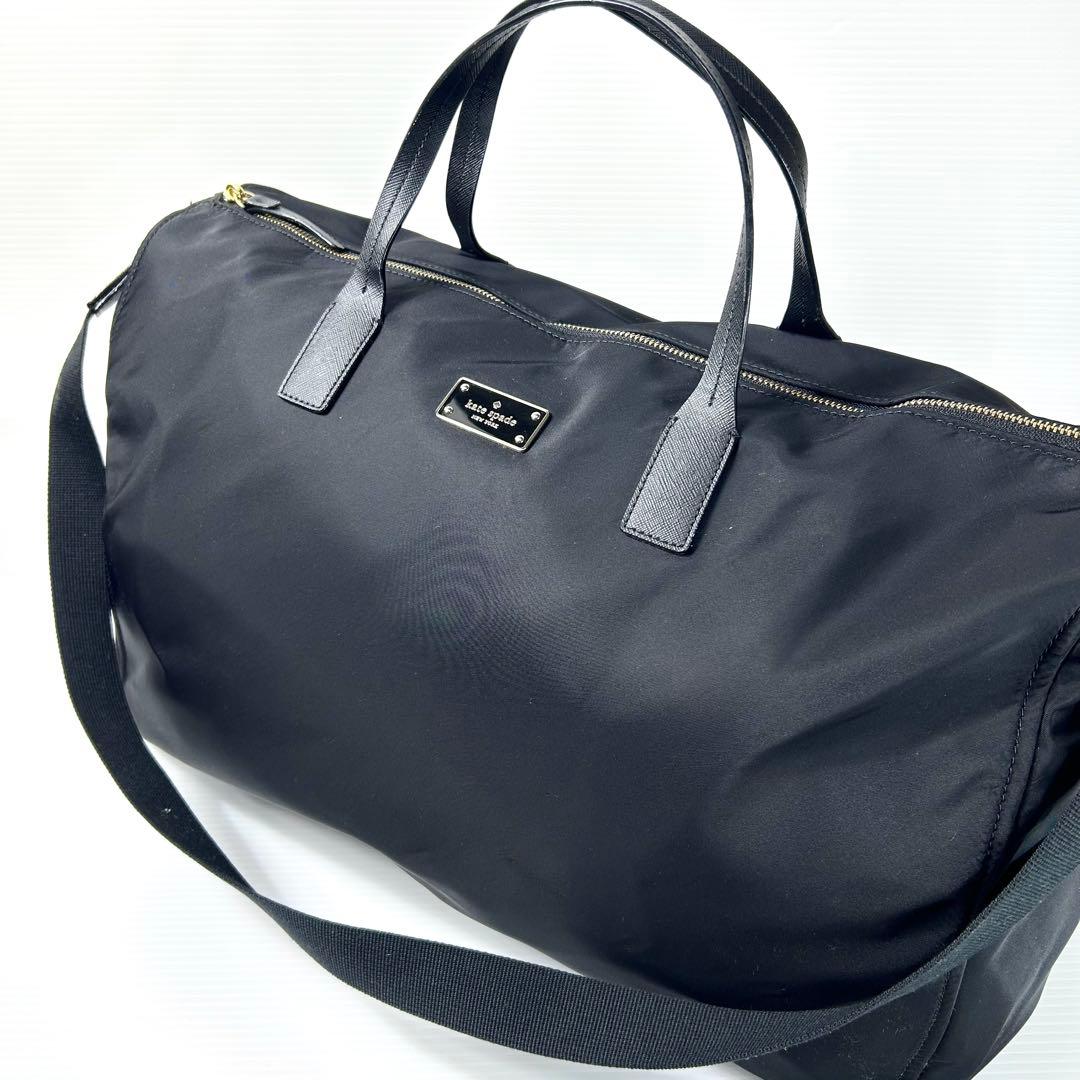 希少 超美品★kate spade 2way ボストン ブラック ロゴプレート