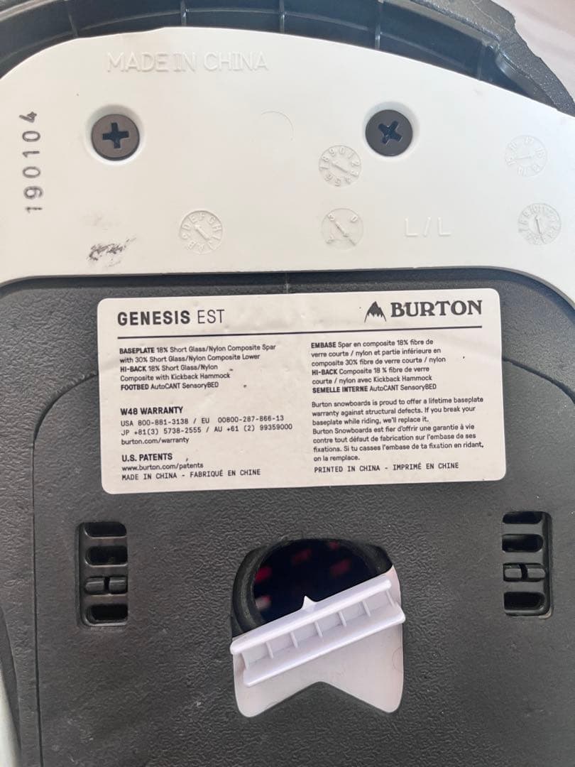 スノーボード ビンディング GENESIS ホワイト/ブラックバートンLサイズ