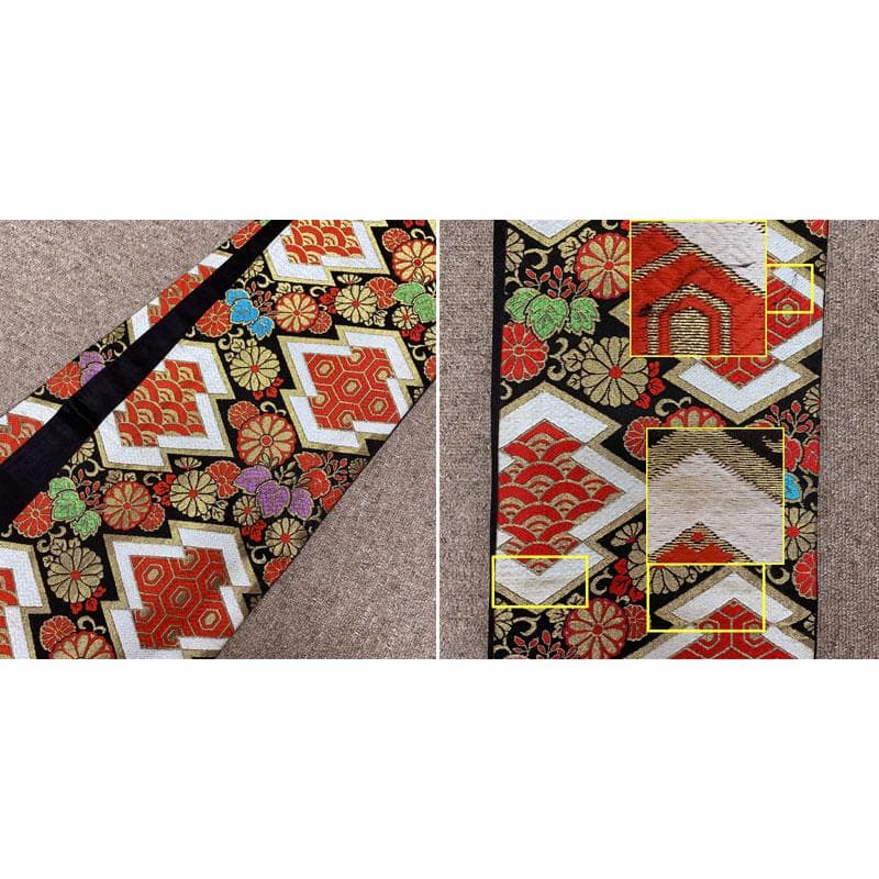 510ag47◎七五三 七歳 女児 アンティーク着物&袋帯 レトロ 総柄 赤◎