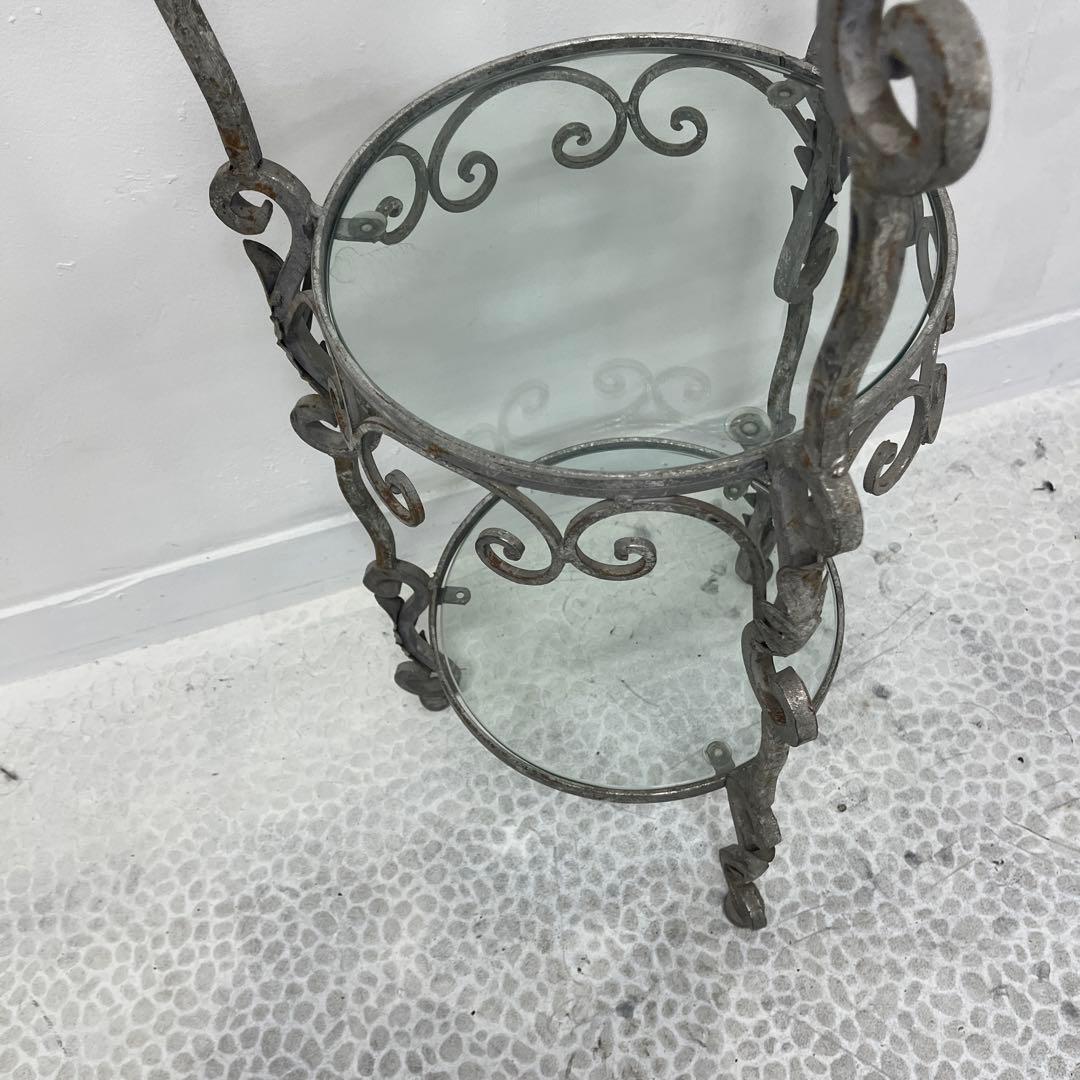 【フレンチアンティーク】アイアン 3段ガラスシェルフ 飾り棚 花台【シャビー】