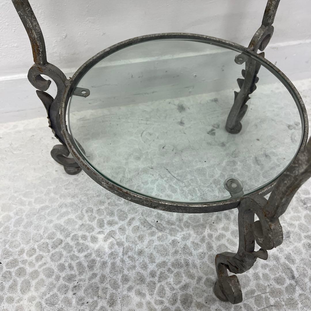 【フレンチアンティーク】アイアン 3段ガラスシェルフ 飾り棚 花台【シャビー】