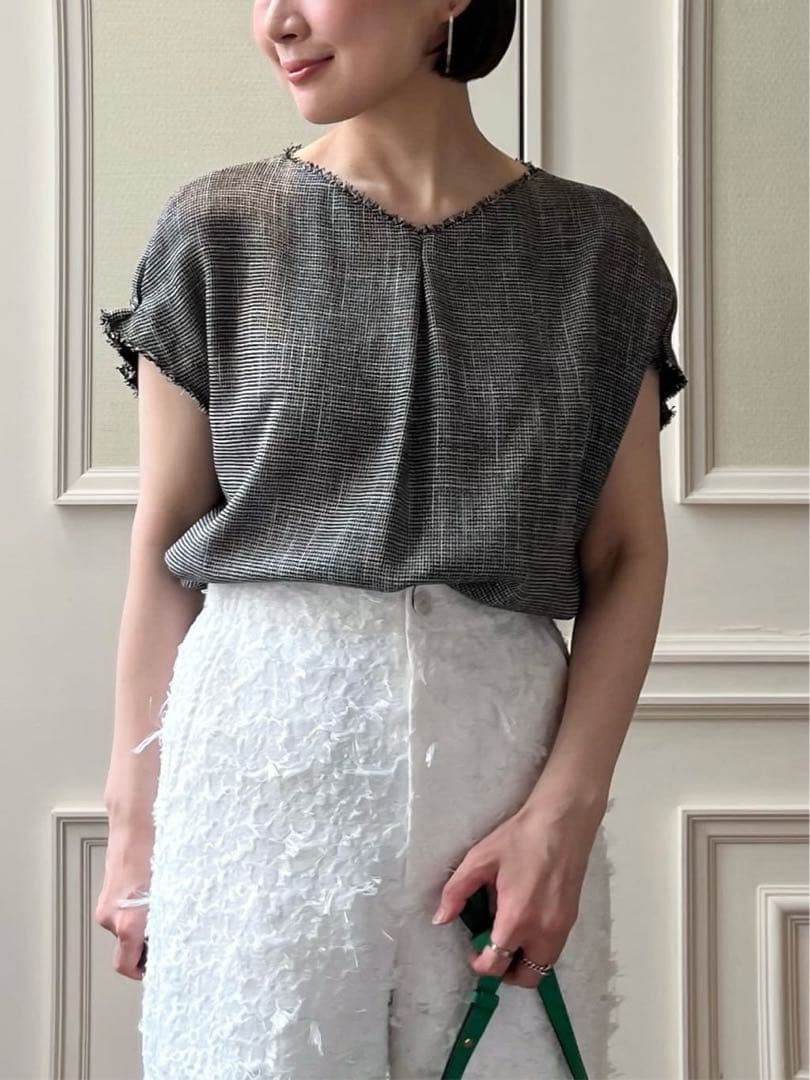 Ballsey ポリエステルレーヨンカラミ タックスリーブブラウス