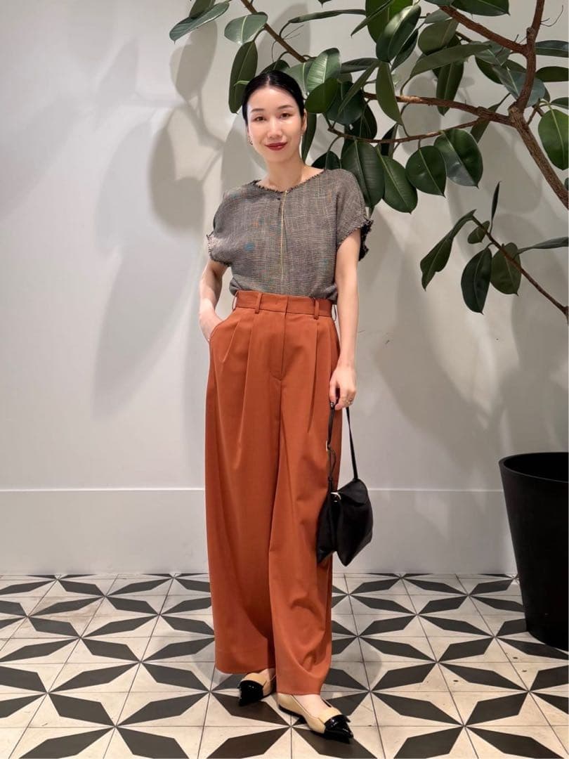 Ballsey ポリエステルレーヨンカラミ タックスリーブブラウス