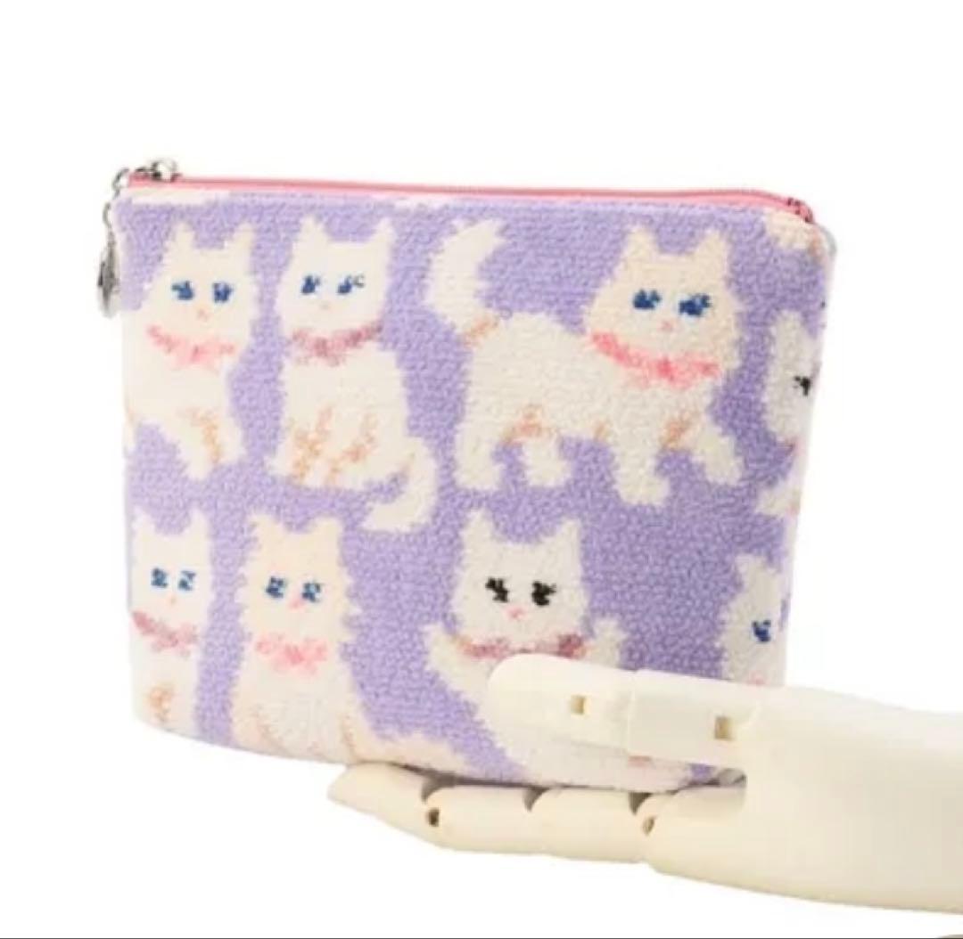 新品タグ付き　フェイラー　FEILER モフモフネコチャン 舟形ポーチ　M ねこ