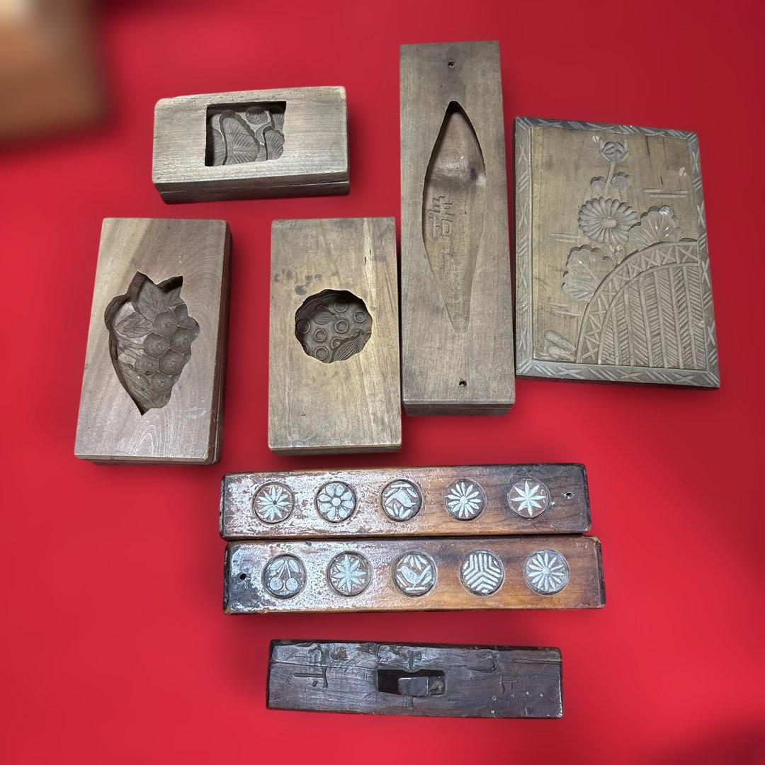 和菓子 道具 木型 押型 古道具 果物 桃 花 菊 骨董 セット