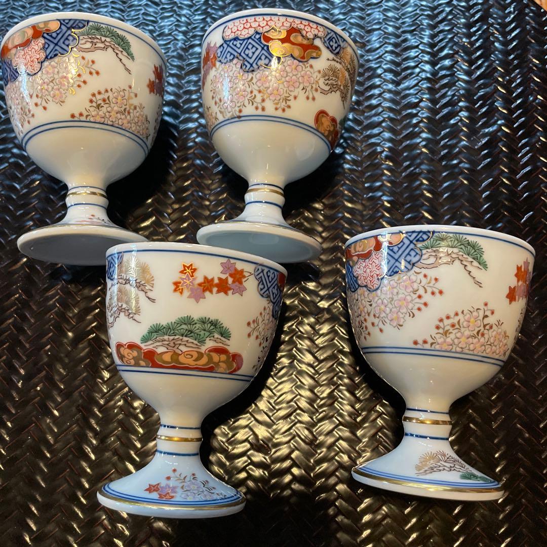 有田焼 明治香蘭社意匠 賞美堂本店 其泉 春秋文 ゴブレット4客セット　豪華