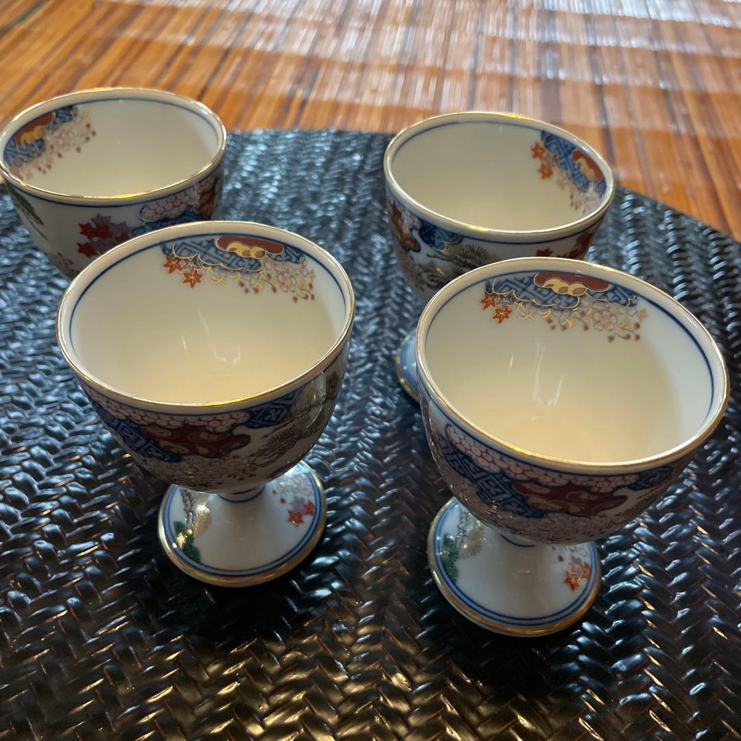 有田焼 明治香蘭社意匠 賞美堂本店 其泉 春秋文 ゴブレット4客セット　豪華