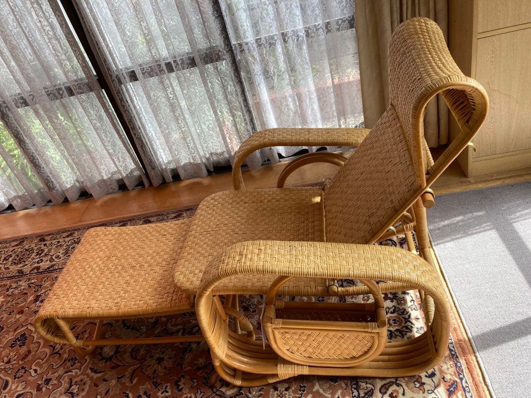 ［美品］藤製　リクライニングチェア　インドネシア製　折りたたみ可能