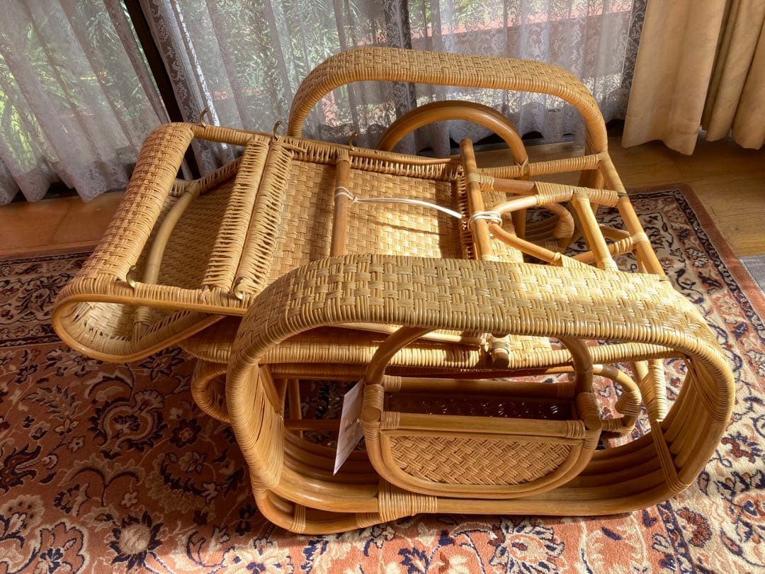 ［美品］藤製　リクライニングチェア　インドネシア製　折りたたみ可能