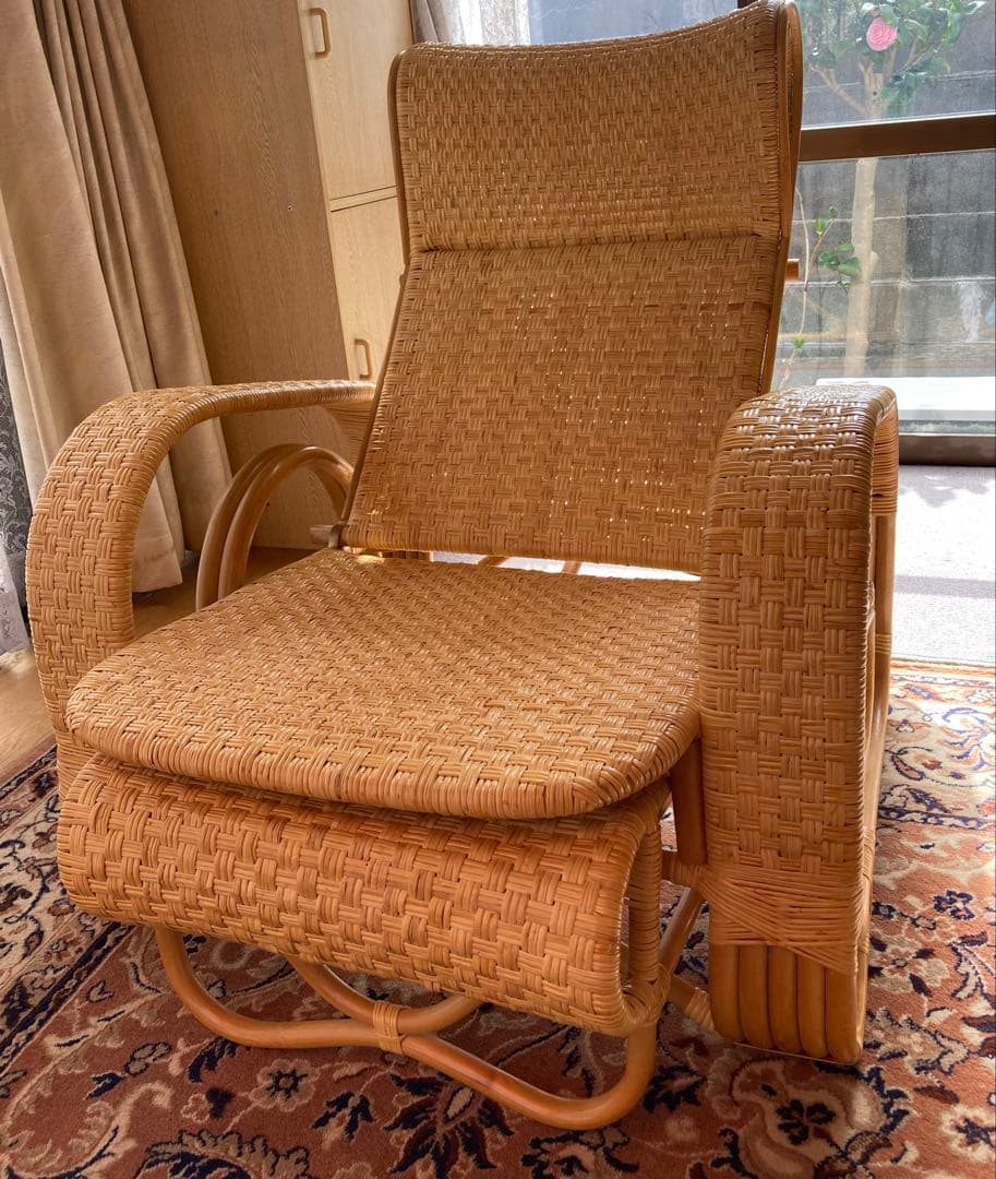 ［美品］藤製　リクライニングチェア　インドネシア製　折りたたみ可能