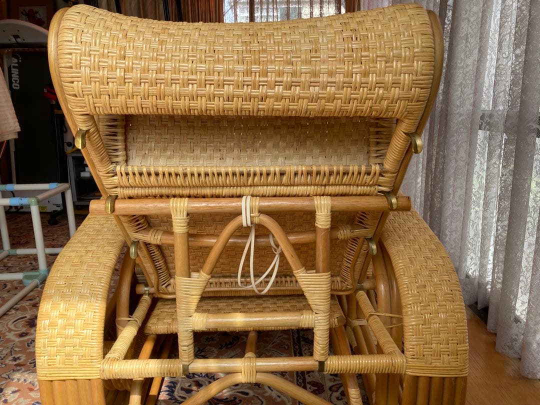 ［美品］藤製　リクライニングチェア　インドネシア製　折りたたみ可能
