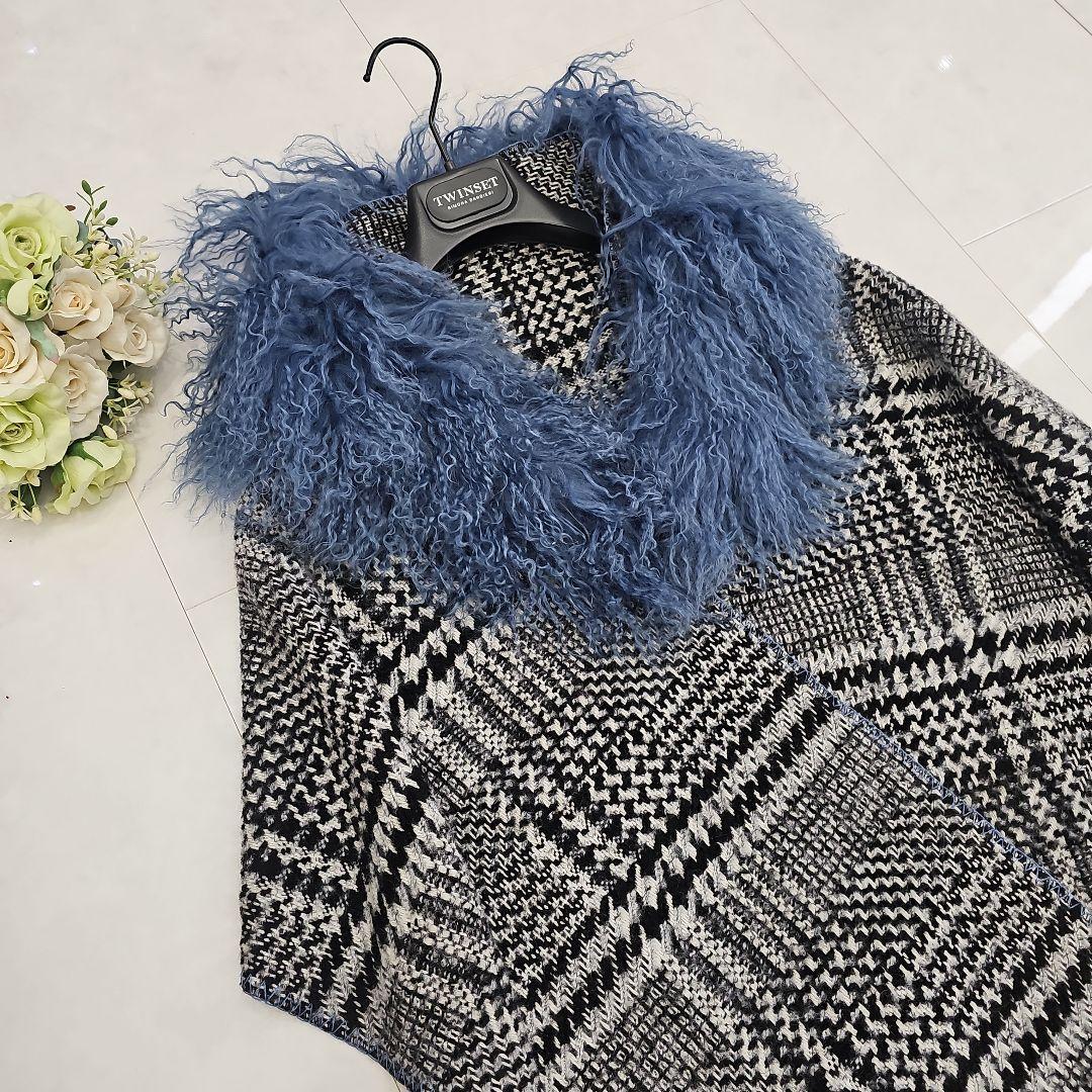 美品【TWIN SET】イタリア ファーストール 大判マフラー定価64,900円