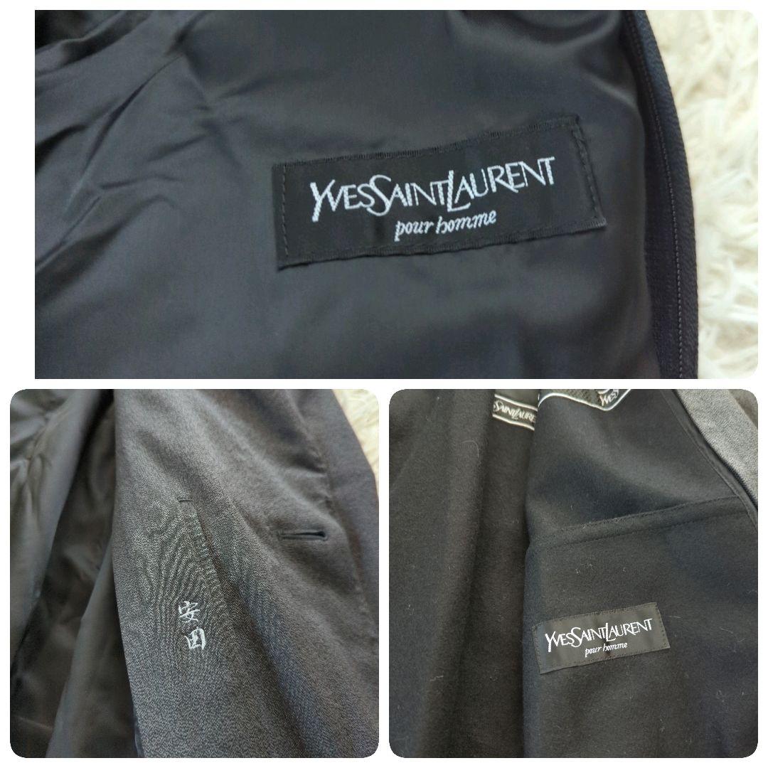 美品 イヴサンローラン ステンカラーコート ライナー付 ダークグレー A7