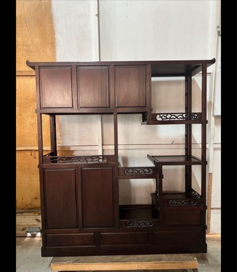 無垢材 高級 茶棚 茶箪笥 違い棚 飾り棚 和箪笥　【送料込み】