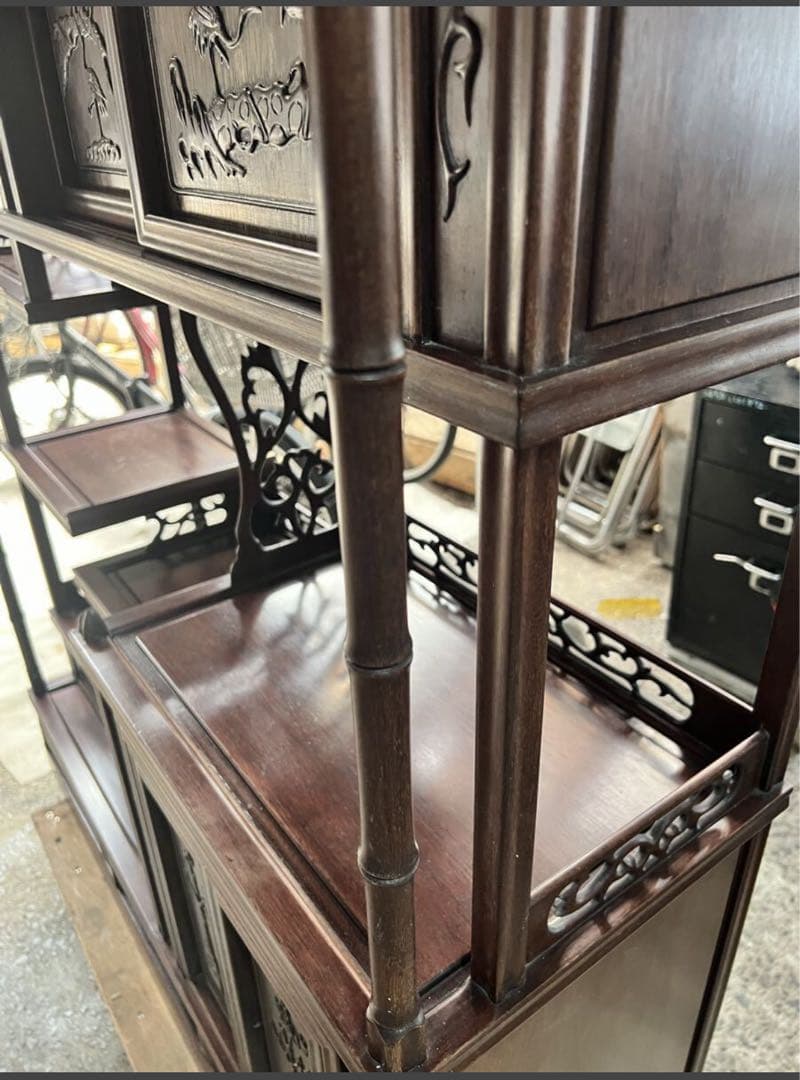 無垢材 高級 茶棚 茶箪笥 違い棚 飾り棚 和箪笥　【送料込み】