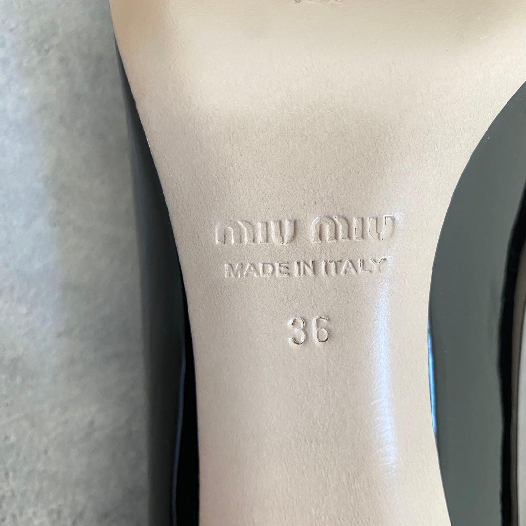 【美品】ミュウミュウ リボン パンプス エナメル パテントレザー ハイヒール