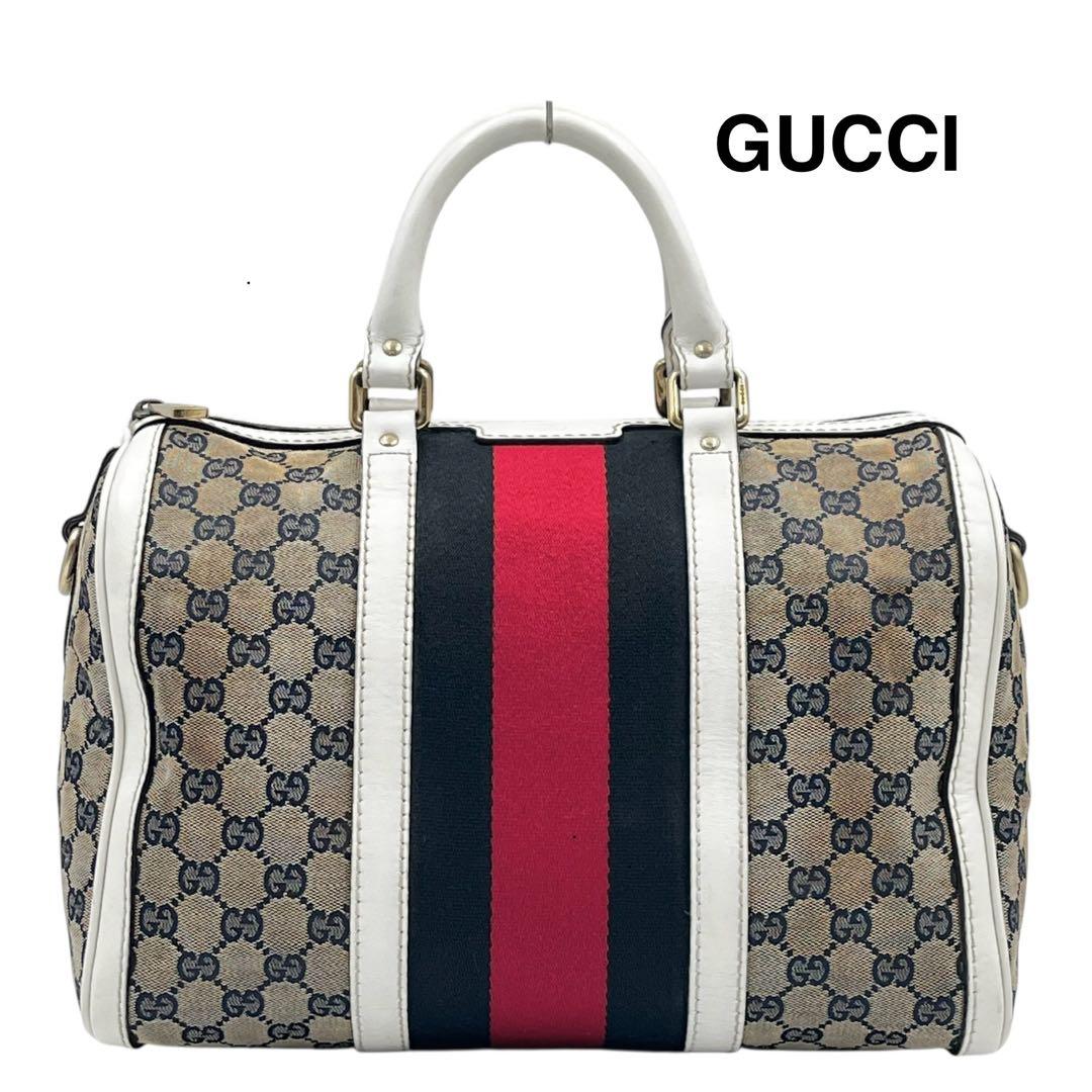 GUCCI グッチ　ボストンバッグ　シェリーライン　キャンバス　gg
