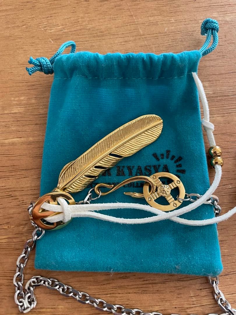 ステンレス 全金 ゴールド ターコイズフェザーネックレス