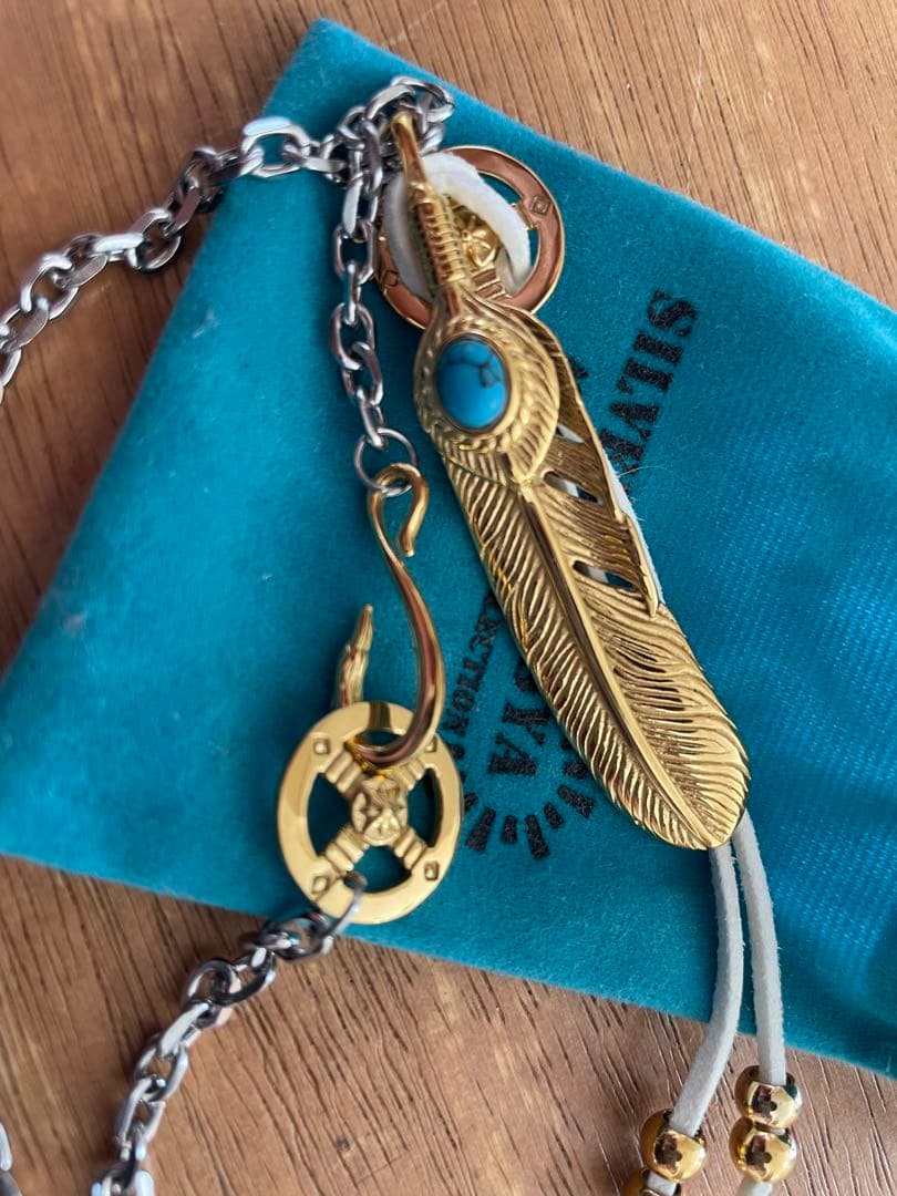 ステンレス 全金 ゴールド ターコイズフェザーネックレス