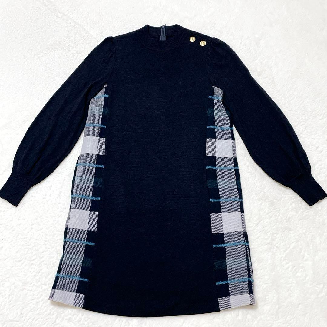 【美品】ブルーレーベルクレストブリッジ　ニットワンピース　金ボタン　38