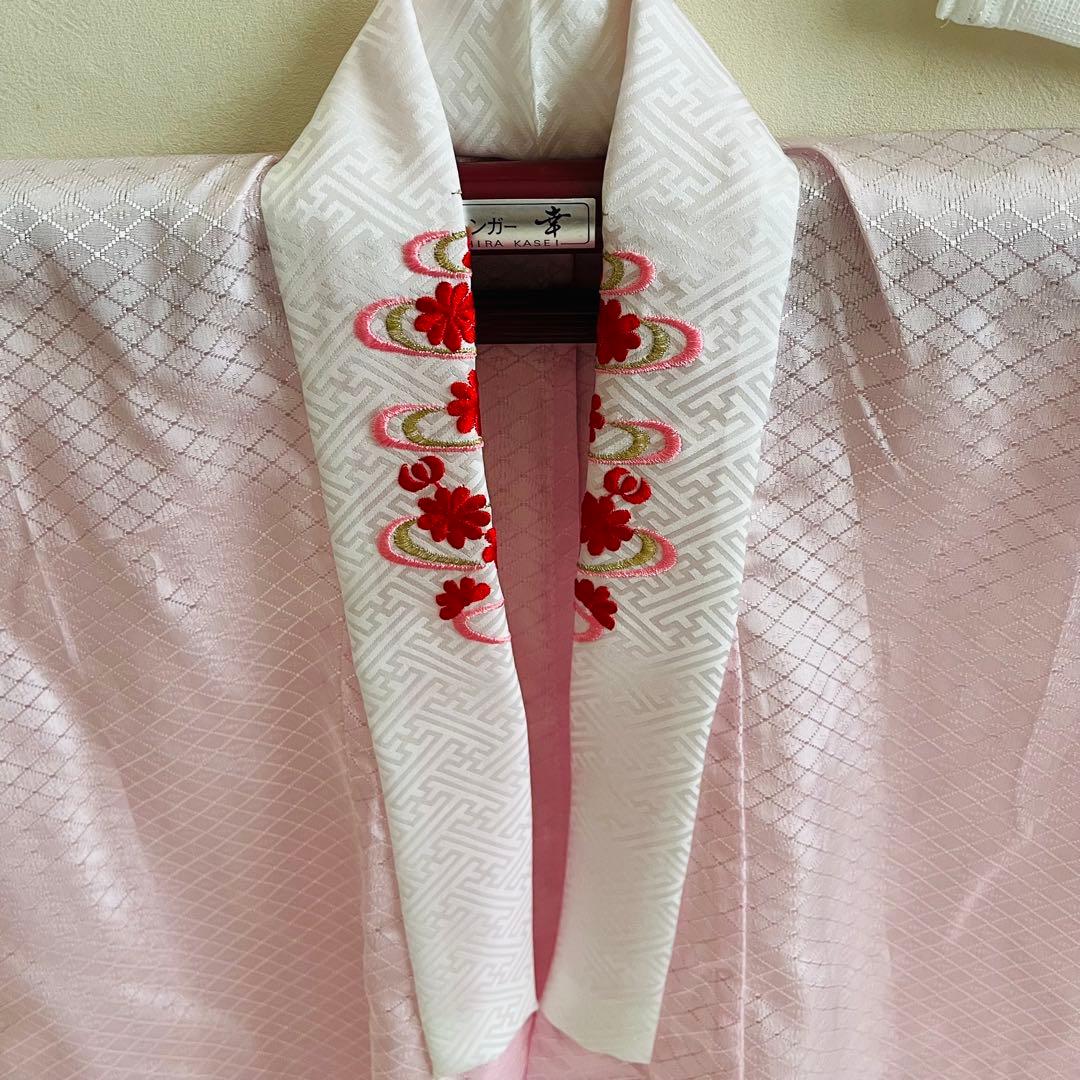 七五三　7歳　四つ身着物正絹　結び帯　草履バッグ　はこせこセット　帯揚げ　しごき