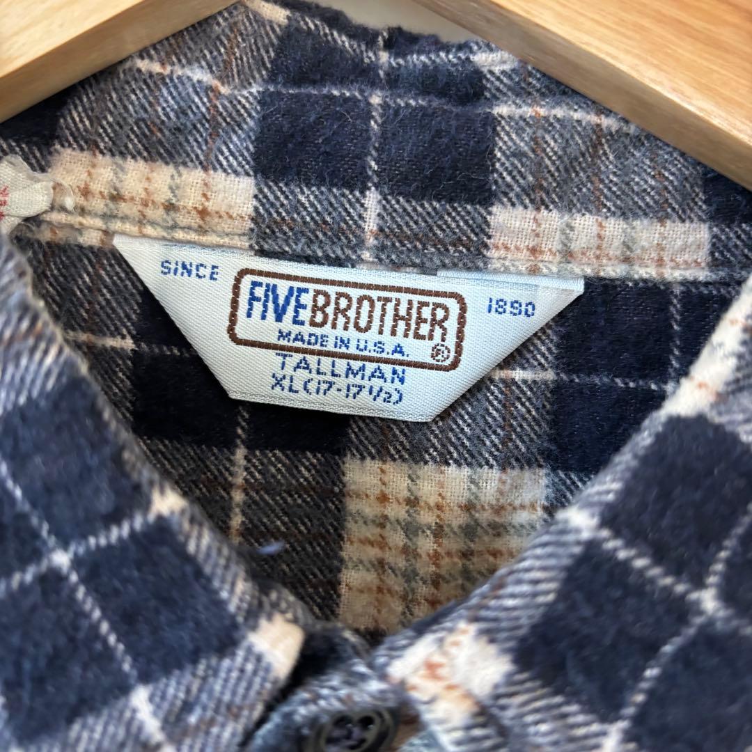USA製 ビンテージ FIVE BROTHER プリント ネルシャツ XL