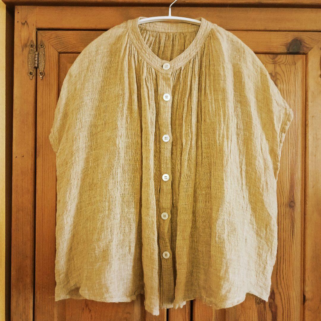 中川政七商店、リネン蚊帳織 辛子ベージュブラウス