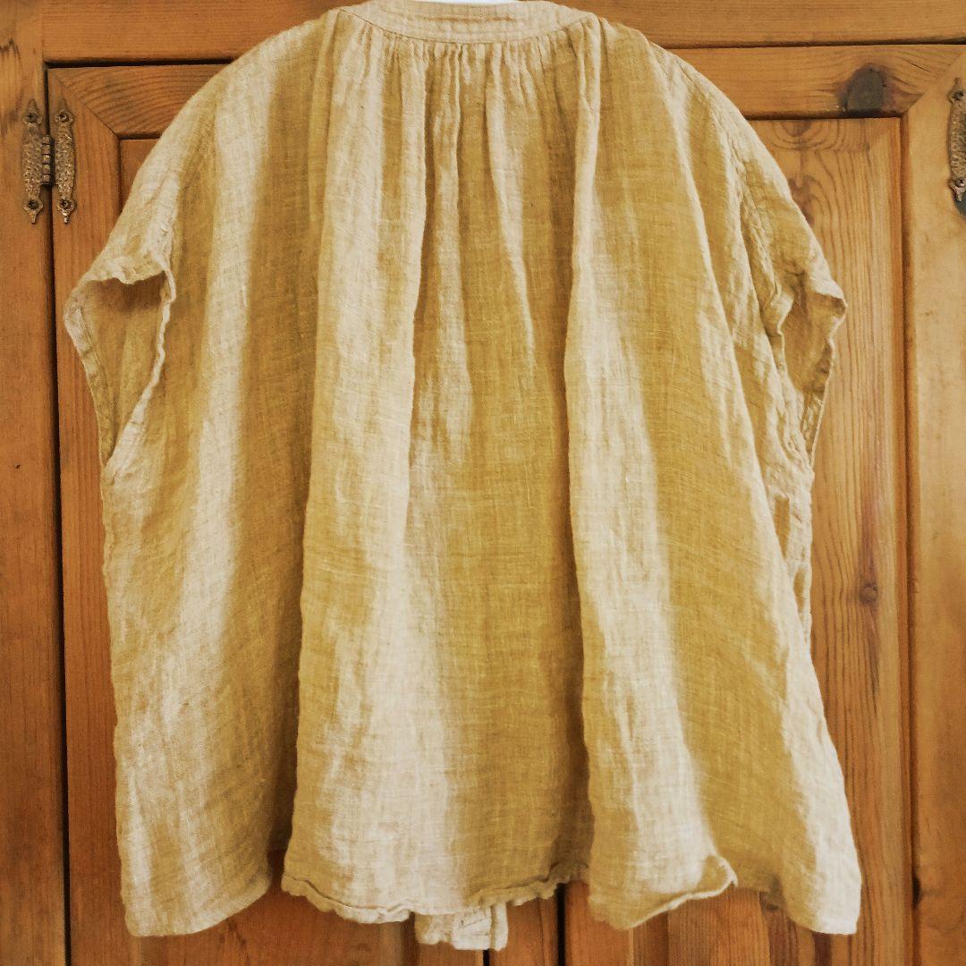 中川政七商店、リネン蚊帳織 辛子ベージュブラウス