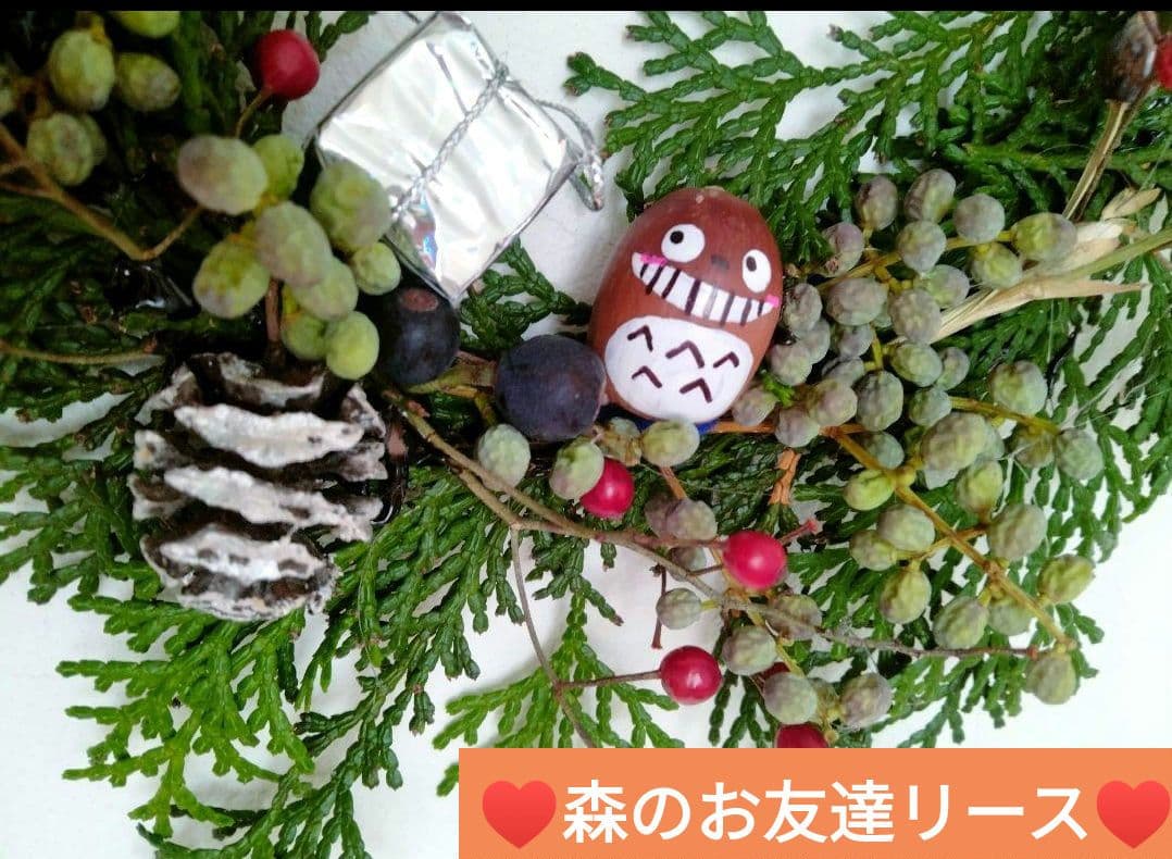 森のお友達　プレゼントをお届けに〰️♥クリスマスリース　フレッシュ
