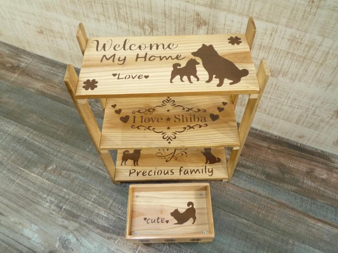 ♥️予約品♥️柴犬デザインの3段ラック⭐可愛い♥️ナチュラルカラー♥️--180